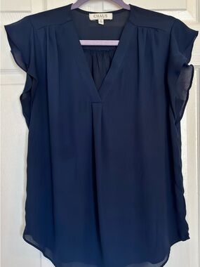 Chaus Navy Blue Ruffle Sleeve Blouse Size S